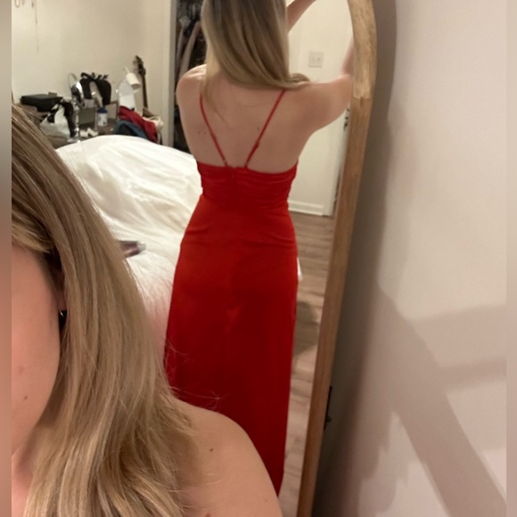 Lulus Renata Red Print Satin Maxi Dress, XS - Picture 5 of 10